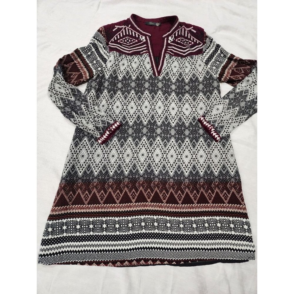 THML Anthropologie Womens Size Medium Black Maroon Embroidered  Top  Boho Tunic